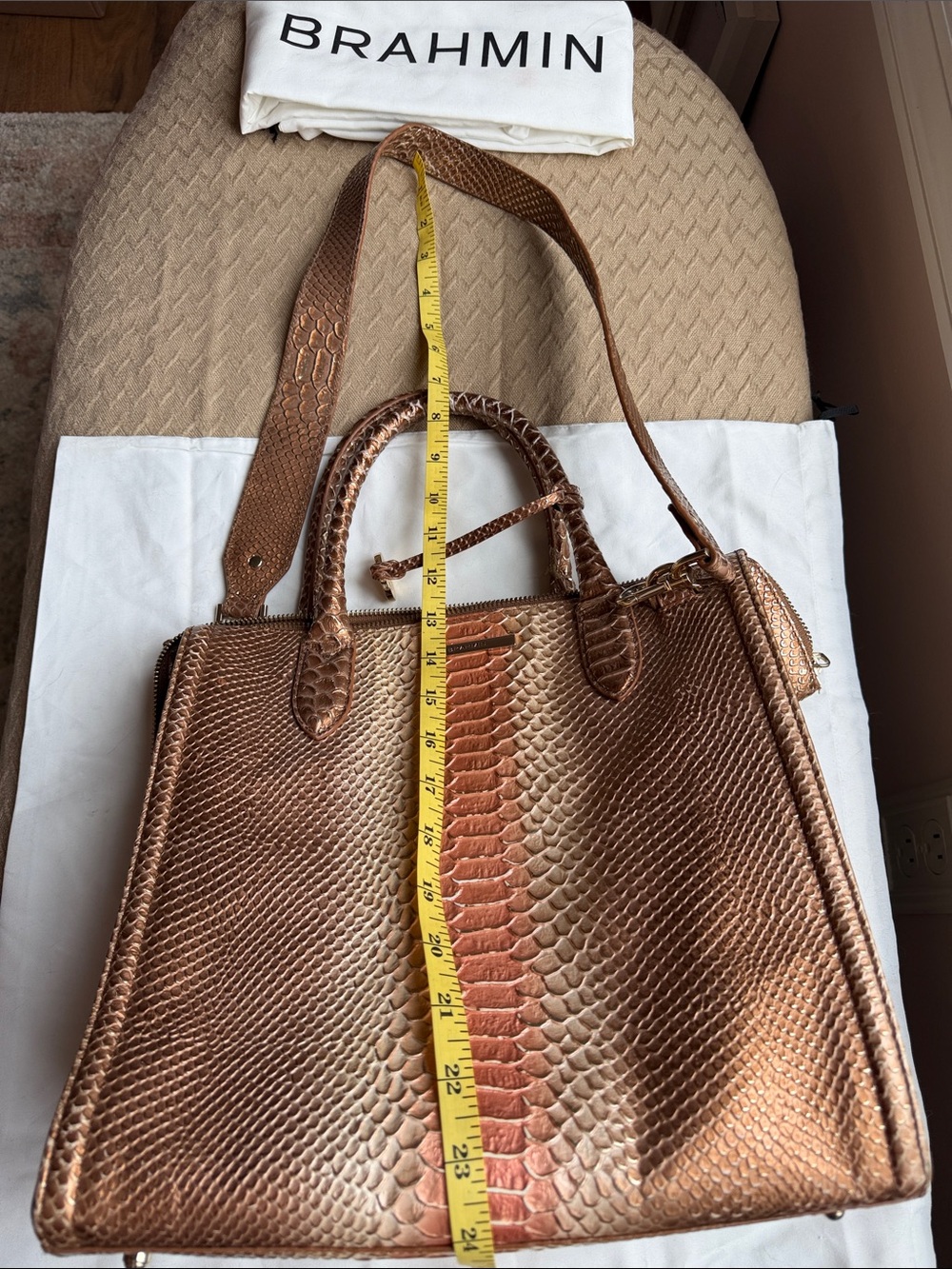 Brahmin Rose Gold Python-Embossed Satchel - Picture 5 of 7